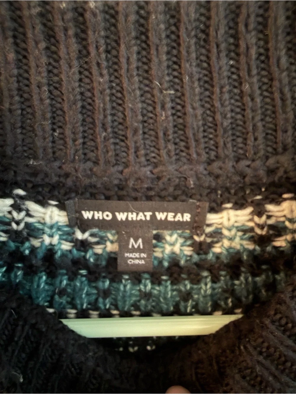 Who What Wear Fair Isle Sweater Black Teal Cream Mock Neck Size M